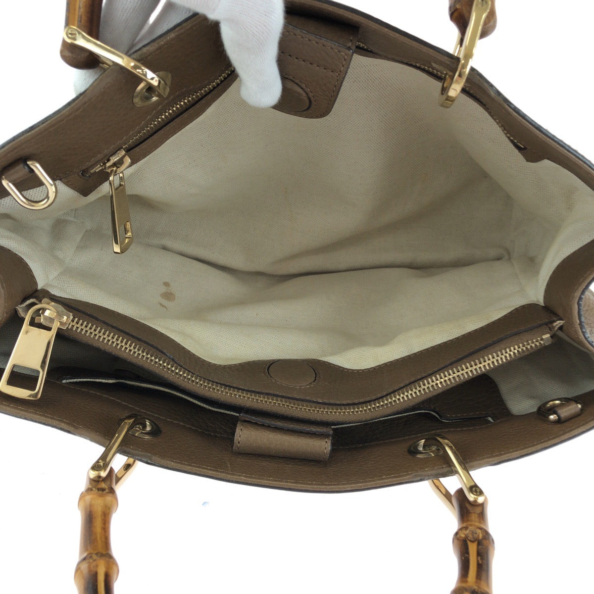 GUCCI Handbag 323660 leather Brown Gold Metal Handbag Tote Bag Bamboo Women Used