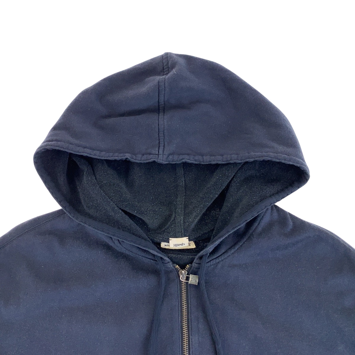 HERMES Hoodie Cotton, Silk Navy SilverMetal Zip-up Hoodie Unisex Women 38 Used