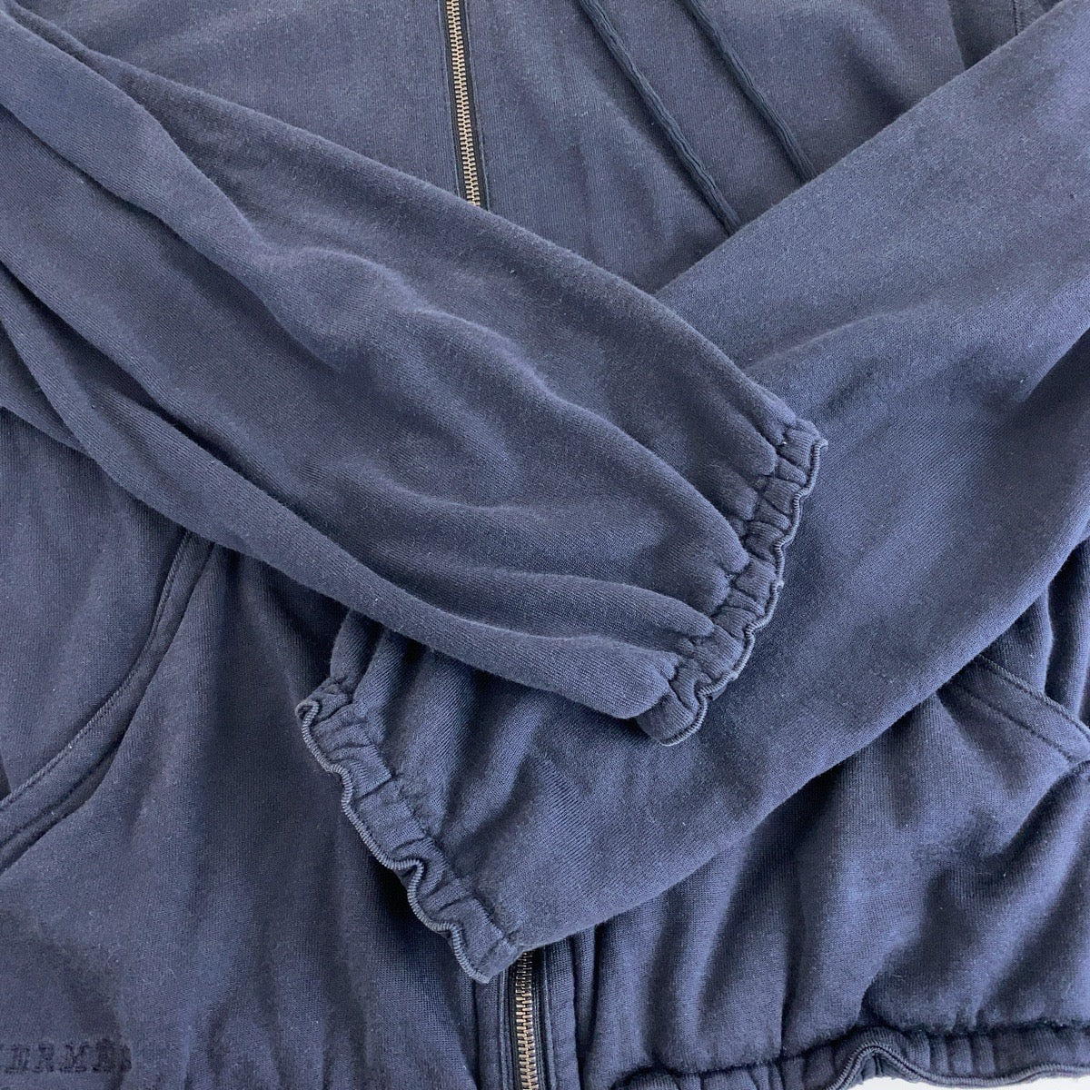 HERMES Hoodie Cotton, Silk Navy SilverMetal Zip-up Hoodie Unisex Women 38 Used