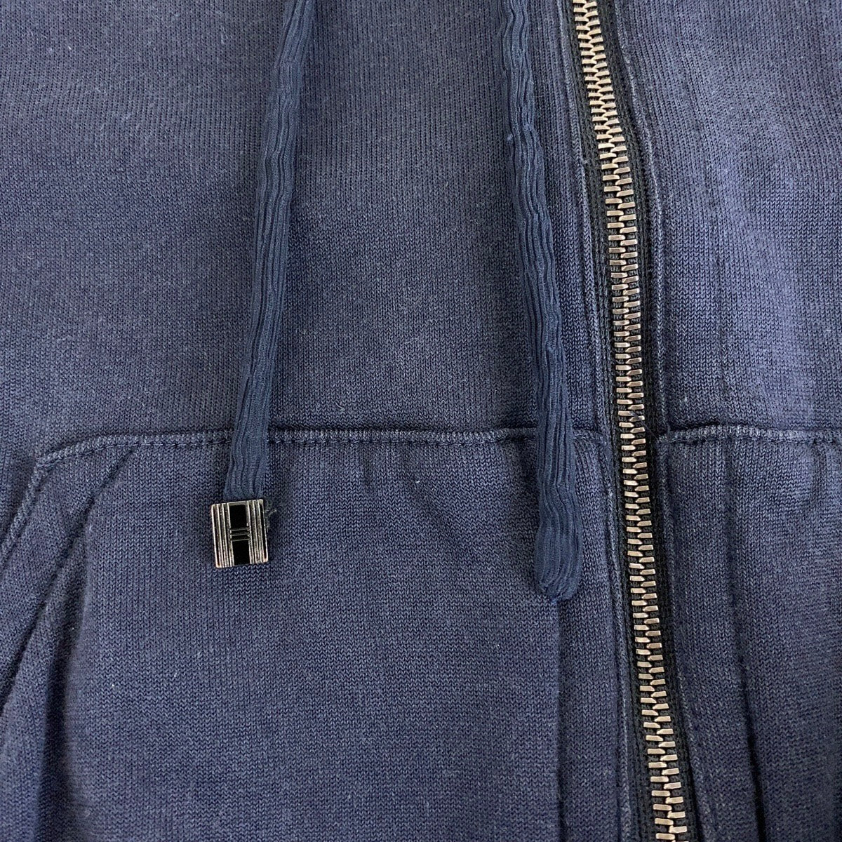 HERMES Hoodie Cotton, Silk Navy SilverMetal Zip-up Hoodie Unisex Women 38 Used