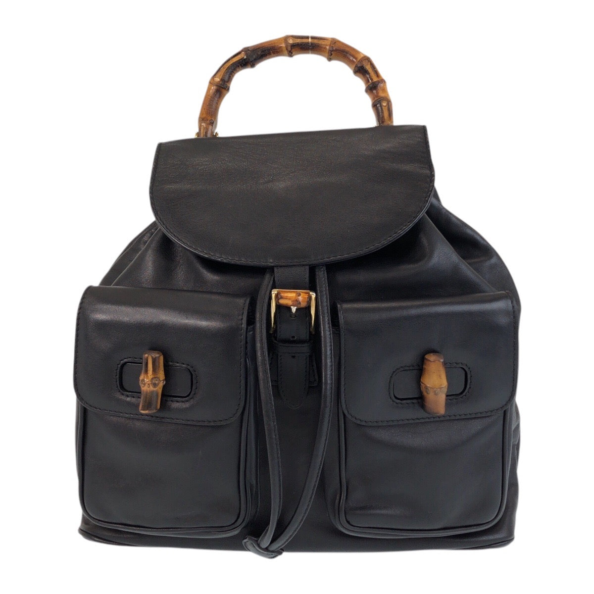 GUCCI Backpack 003 2058 0016 leather Black Gold Metal Backpack Backpack Bamboo Women Used