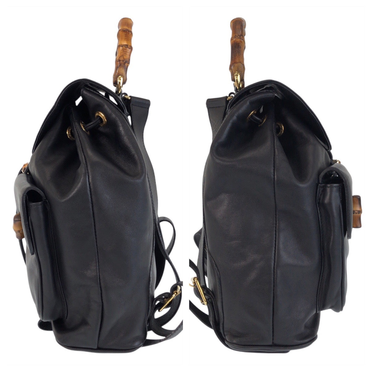 GUCCI Backpack 003 2058 0016 leather Black Gold Metal Backpack Backpack Bamboo Women Used