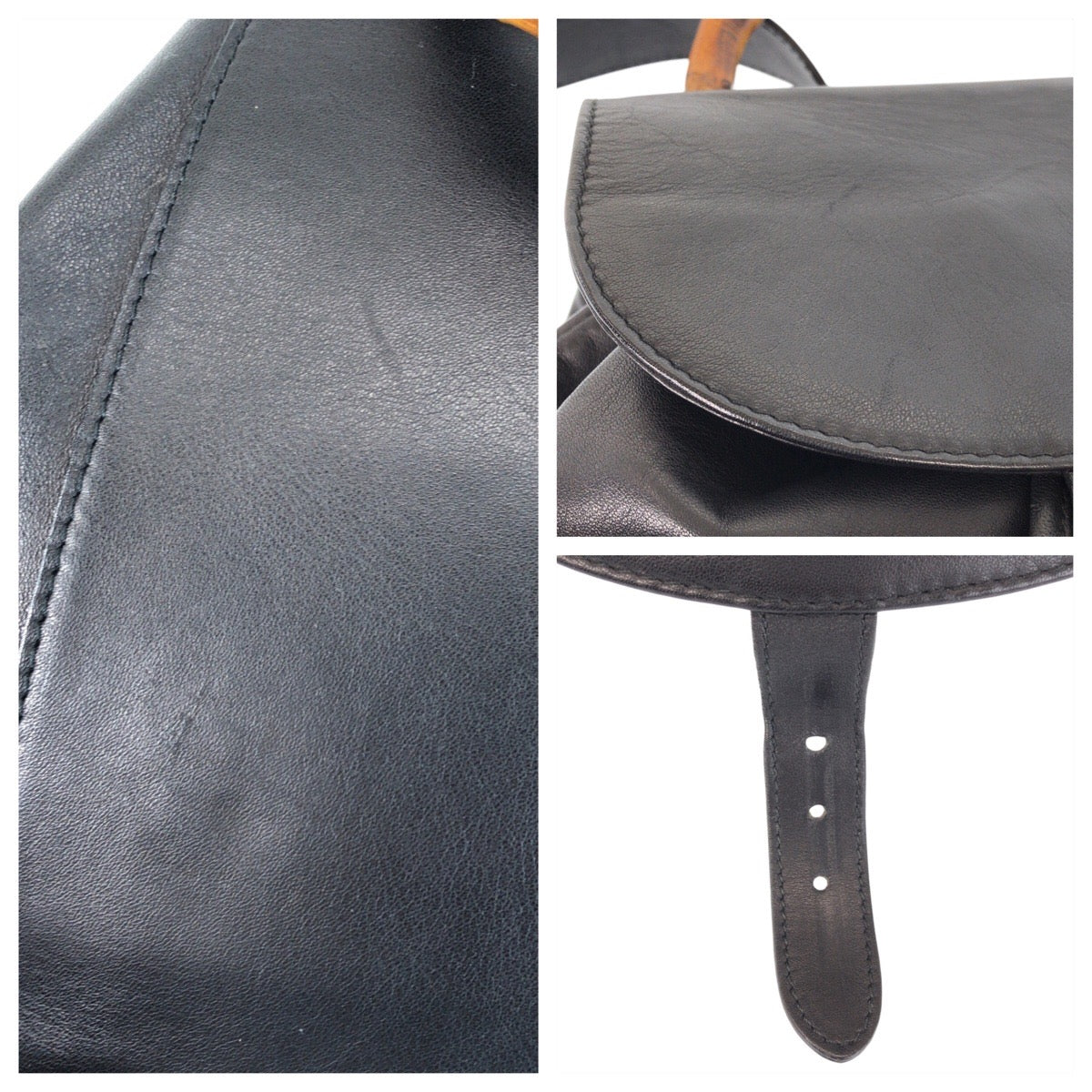 GUCCI Backpack 003 2058 0016 leather Black Gold Metal Backpack Backpack Bamboo Women Used