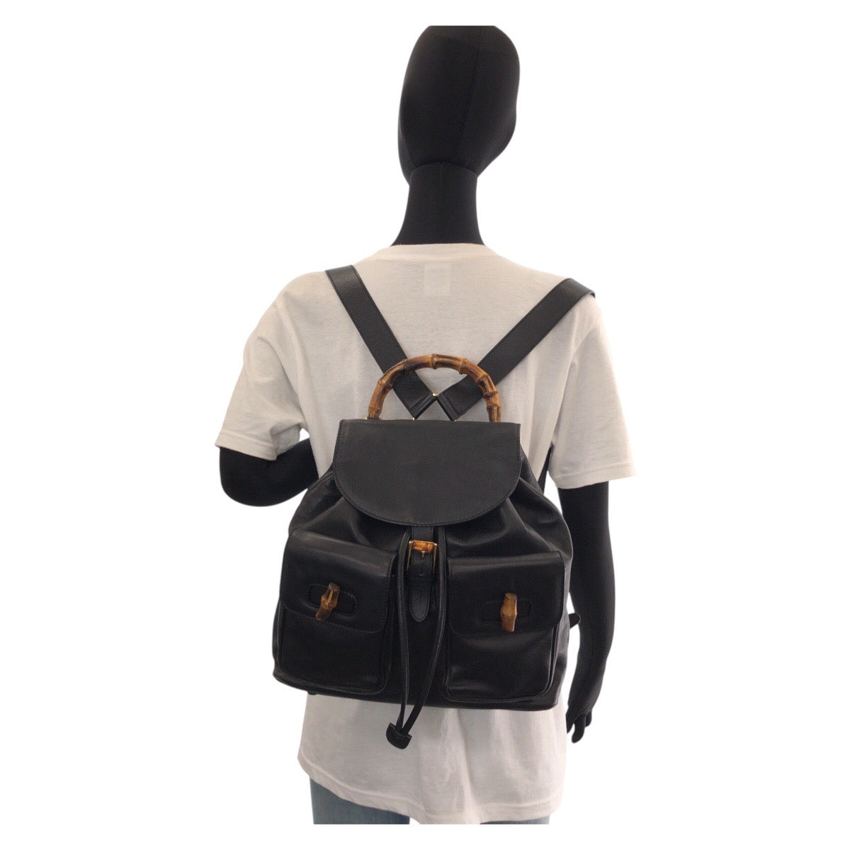 GUCCI Backpack 003 2058 0016 leather Black Gold Metal Backpack Backpack Bamboo Women Used