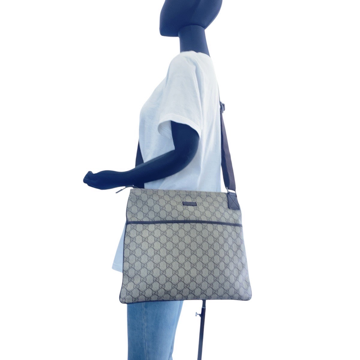 GUCCI Shoulder Bag 141198 GG Supreme canvas, leather Gray Brown SilverMetal Shoulder Bag pochette Women Used