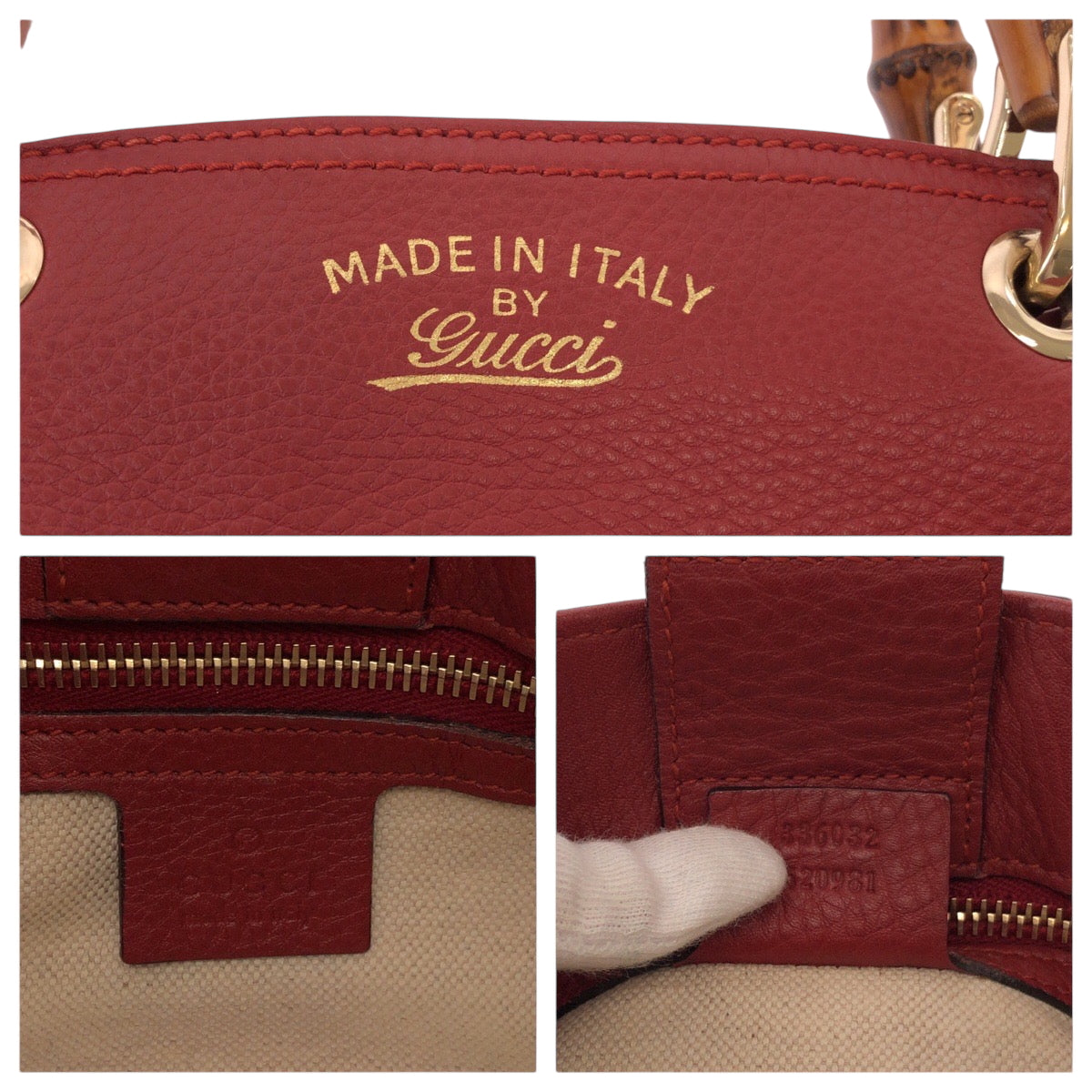 GUCCI Handbag 336032 leather Red brown Handbag Tote Bag Bamboo Women Used