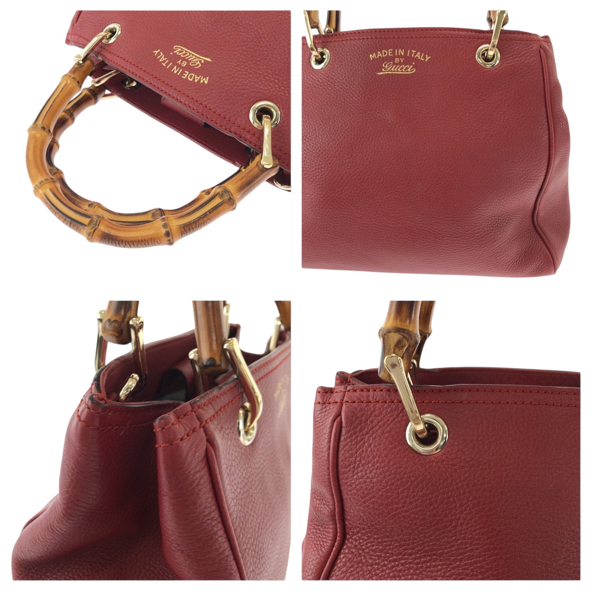 GUCCI Handbag 336032 leather Red brown Handbag Tote Bag Bamboo Women Used