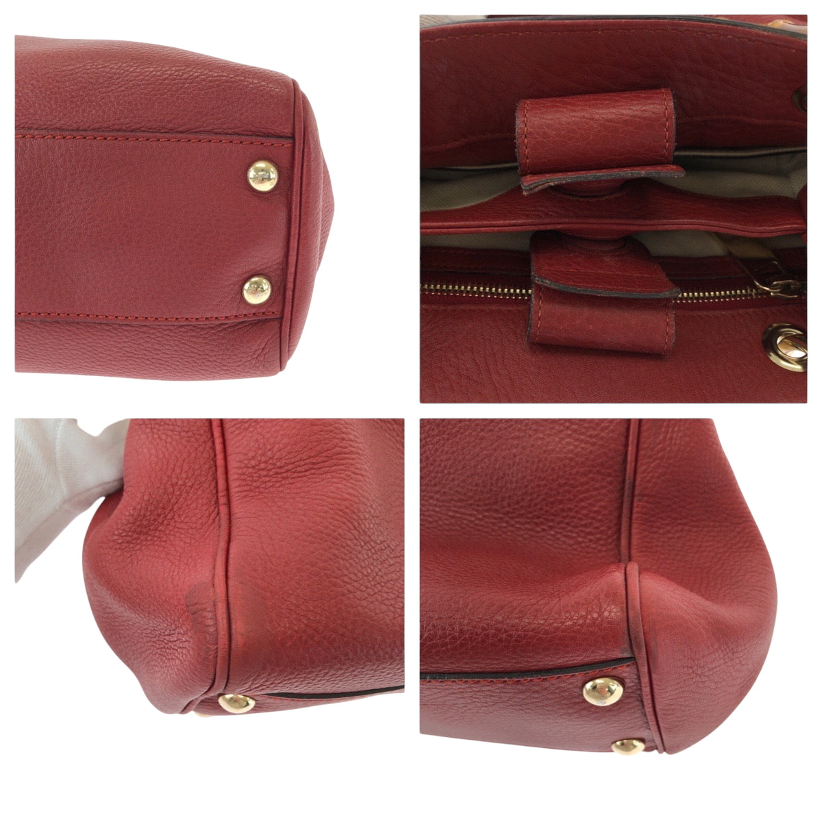 GUCCI Handbag 336032 leather Red brown Handbag Tote Bag Bamboo Women Used
