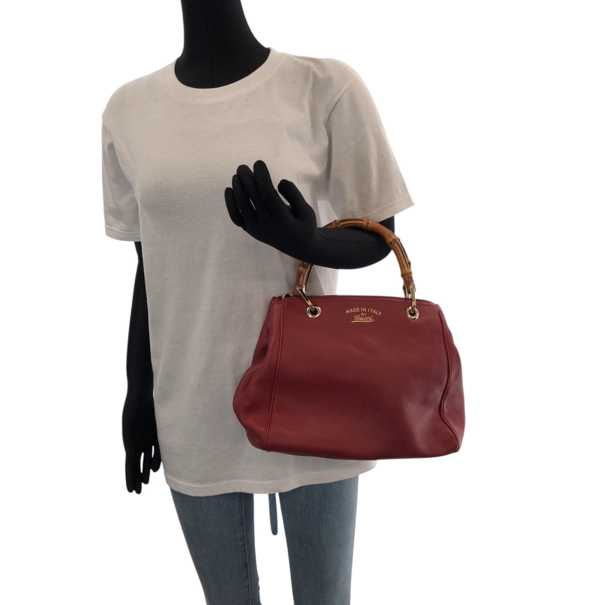 GUCCI Handbag 336032 leather Red brown Handbag Tote Bag Bamboo Women Used