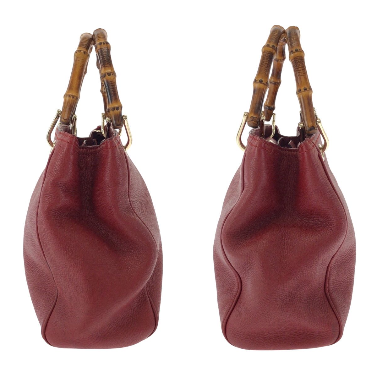 GUCCI Handbag 336032 leather Red brown Handbag Tote Bag Bamboo Women Used