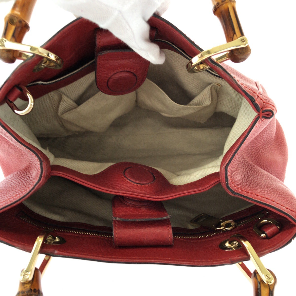GUCCI Handbag 336032 leather Red brown Handbag Tote Bag Bamboo Women Used