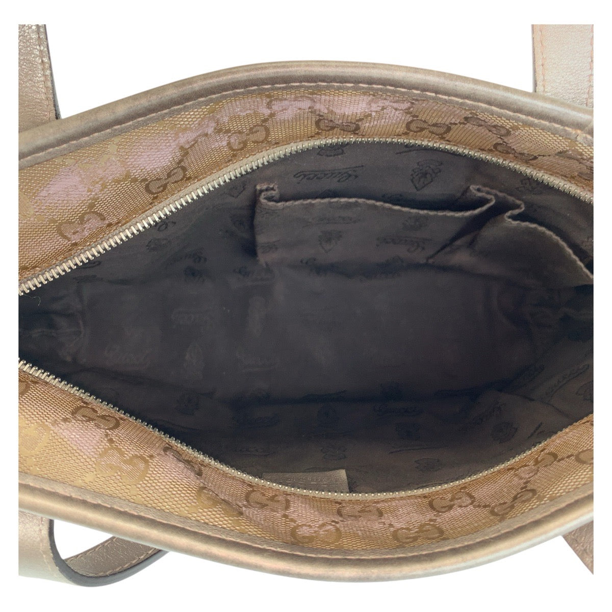 GUCCI Tote Bag 211138 PVC coated canvas, leather Bronze Metallic Brown Tote Bag Shoulder Bag GG implementation Women Used
