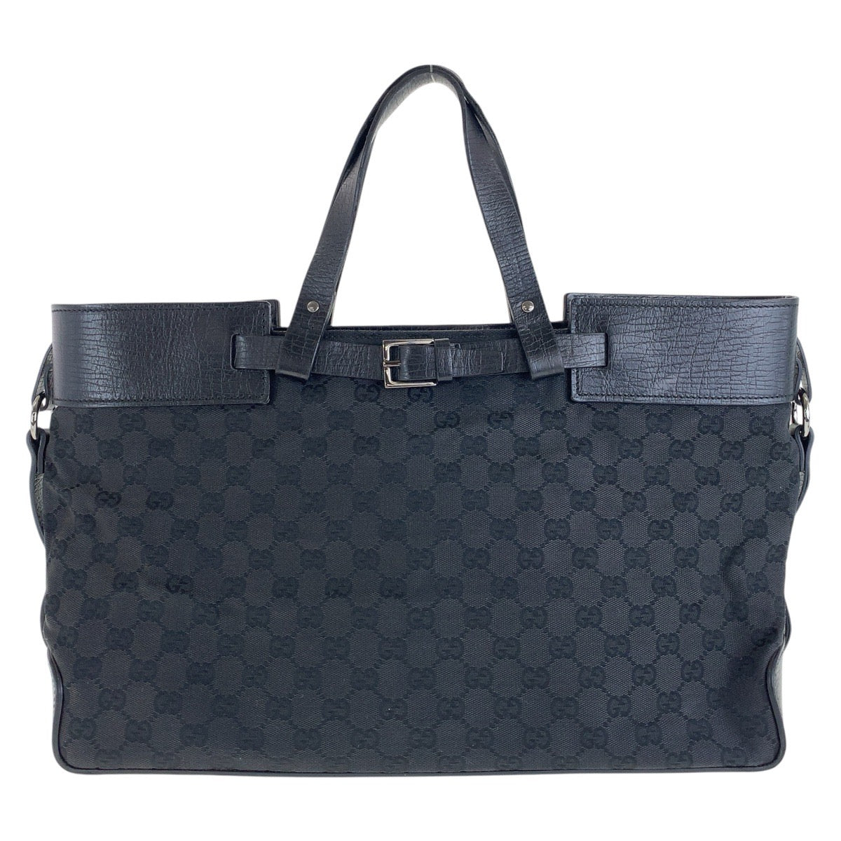 GUCCI Tote Bag 106251 GG canvas, leather Black SilverMetal Tote Bag handbag mens Used