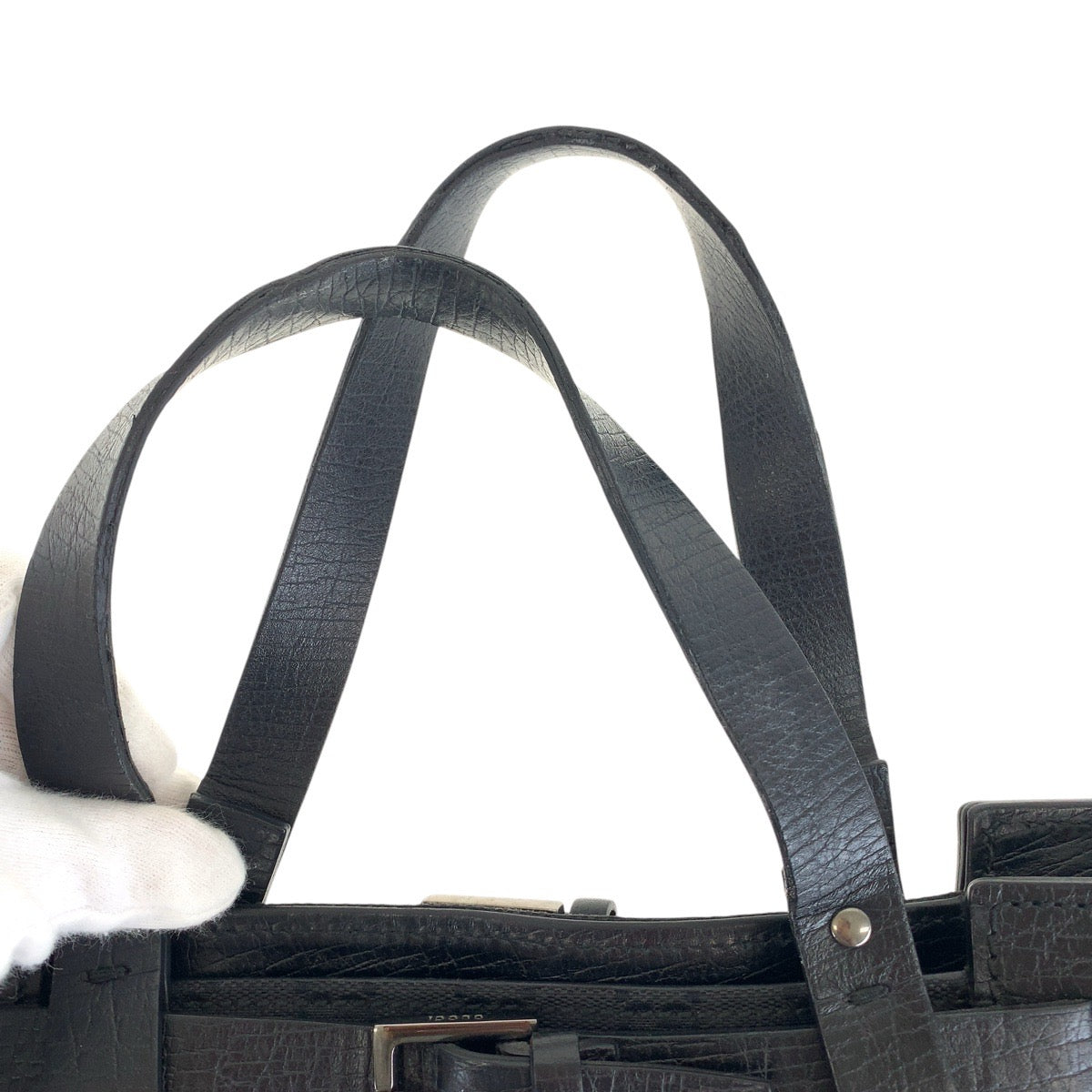 GUCCI Tote Bag 106251 GG canvas, leather Black SilverMetal Tote Bag handbag mens Used