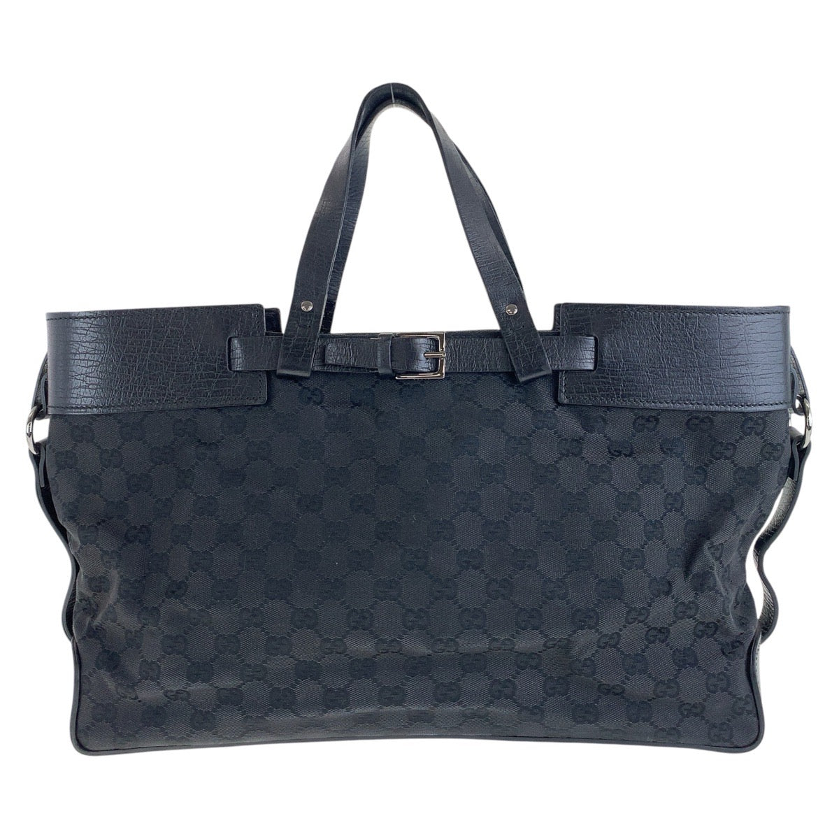 GUCCI Tote Bag 106251 GG canvas, leather Black SilverMetal Tote Bag handbag mens Used