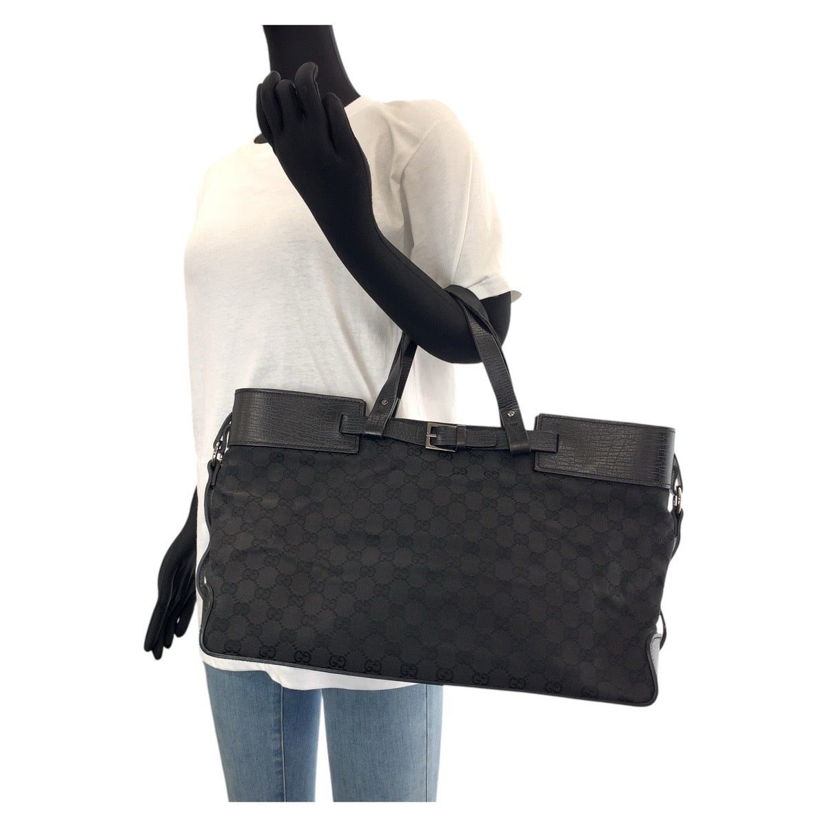 GUCCI Tote Bag 106251 GG canvas, leather Black SilverMetal Tote Bag handbag mens Used