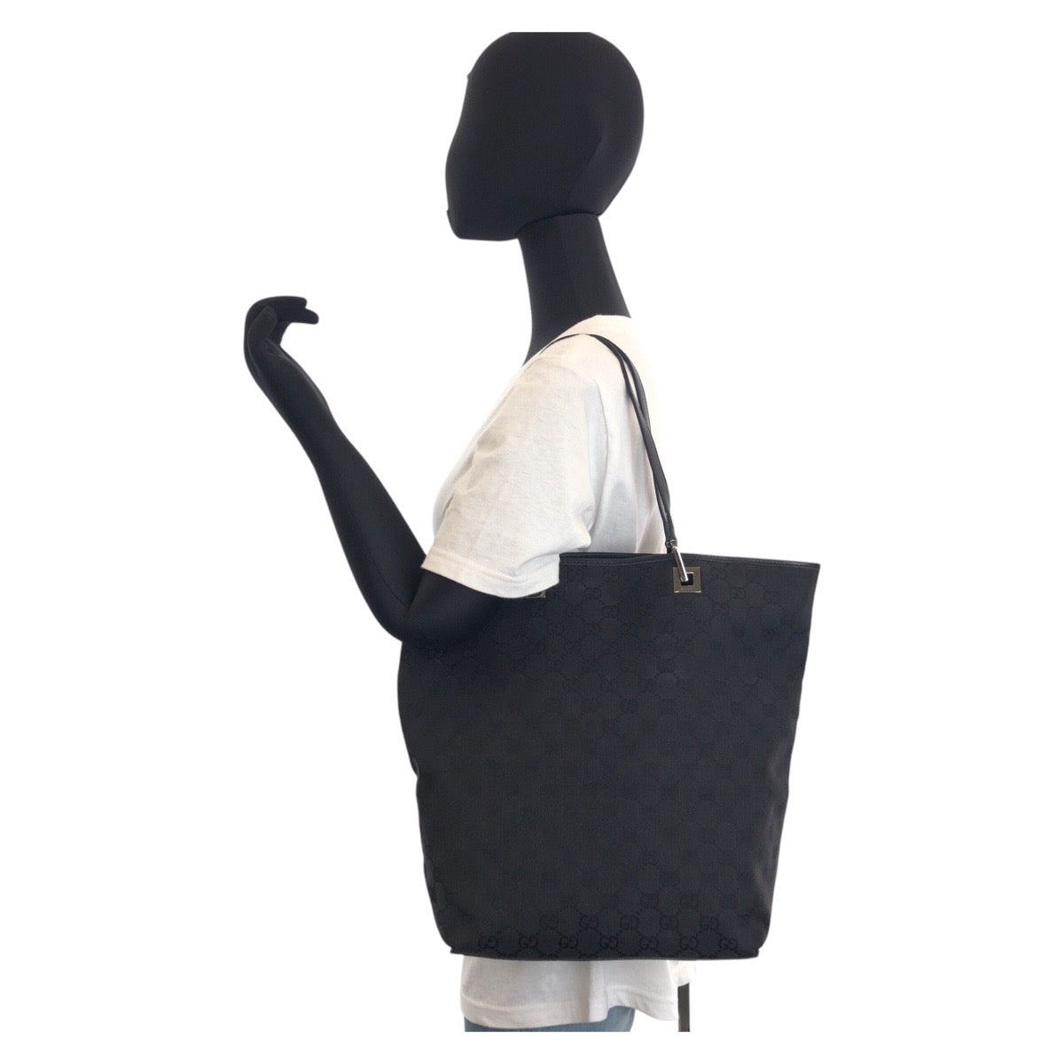 GUCCI Tote Bag 31243 GG canvas, leather Black black Tote Bag Shoulder Bag Women Used