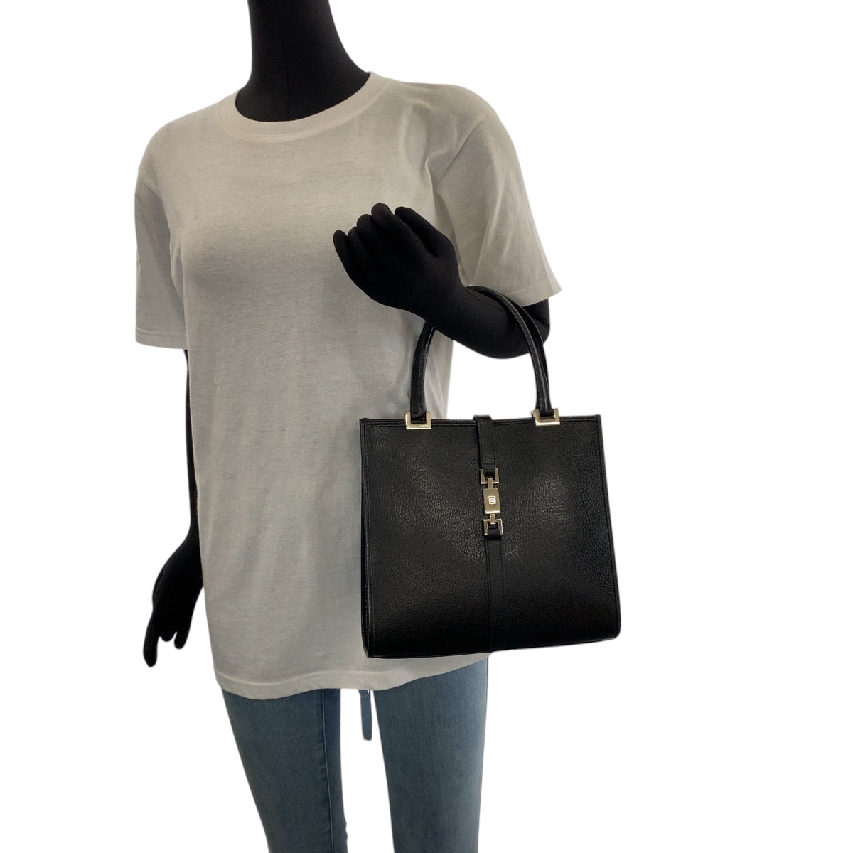 GUCCI Tote Bag 002 1065 leather Black SilverMetal Tote Bag handbag Jackie Women Used