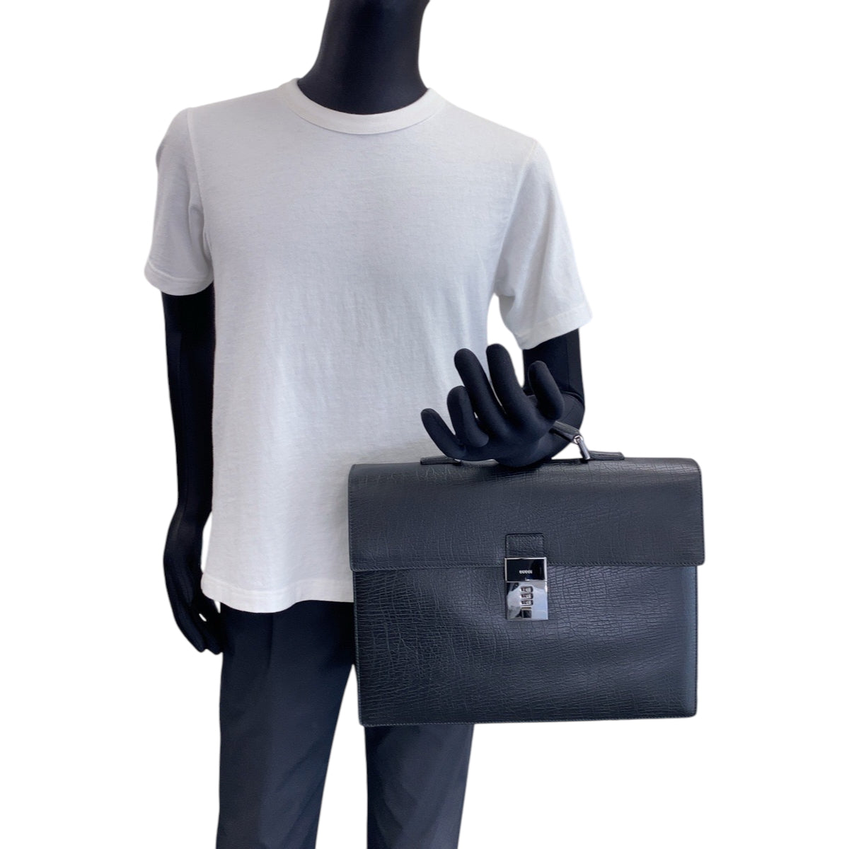 GUCCI Business bag 34044 leather Black SilverMetal Business bag handbag Cinghiale Darres mens Used