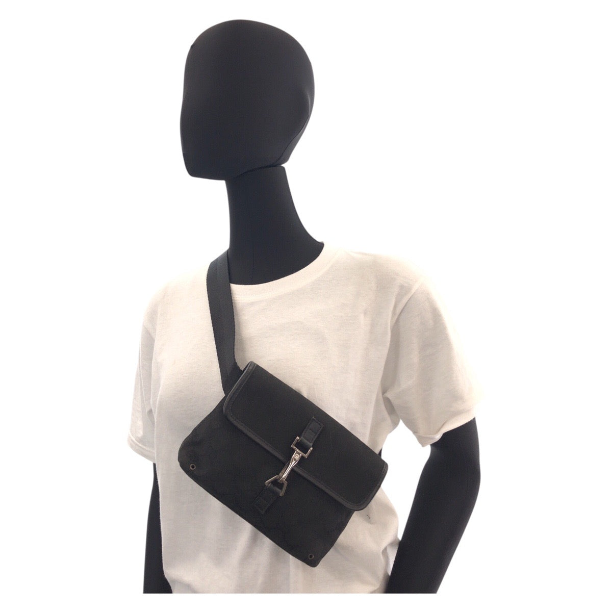 GUCCI Sling bag 92543 GG canvas Black SilverMetal Sling bag Bum bag Women Used