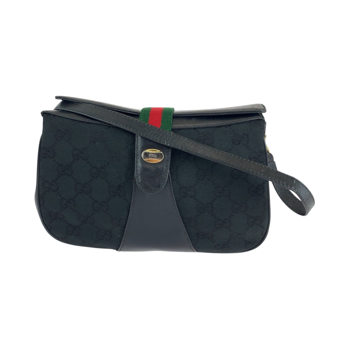 GUCCI Shoulder Bag 10 02 024 GG canvas, leather Black GoldMetal Shoulder Bag pochette Old Gucci Shelly Line Women Used