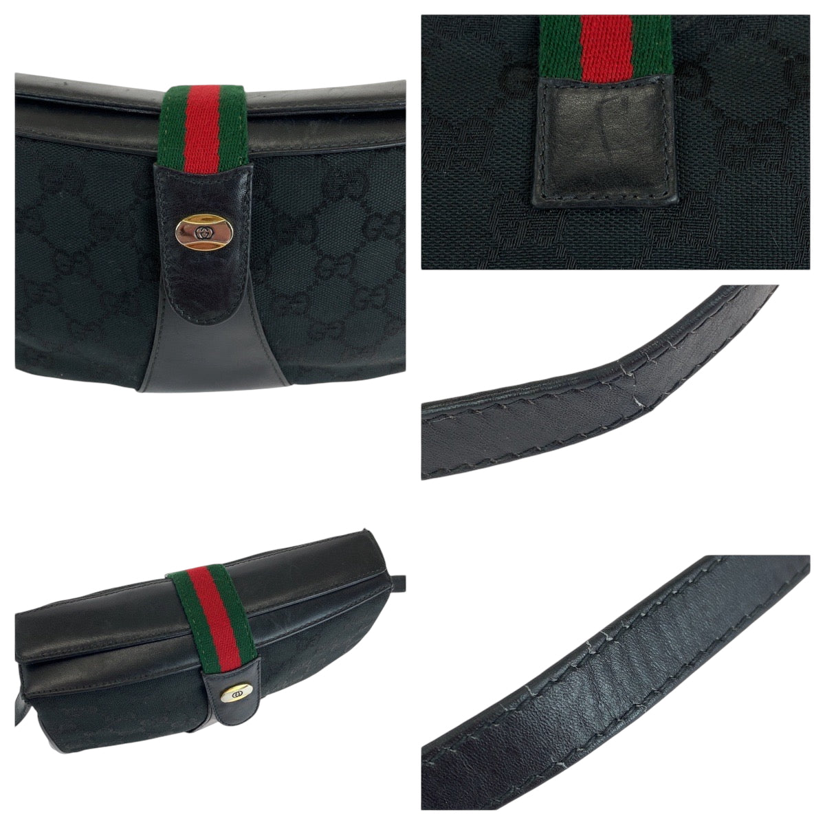 GUCCI Shoulder Bag 10 02 024 GG canvas, leather Black GoldMetal Shoulder Bag pochette Old Gucci Shelly Line Women Used