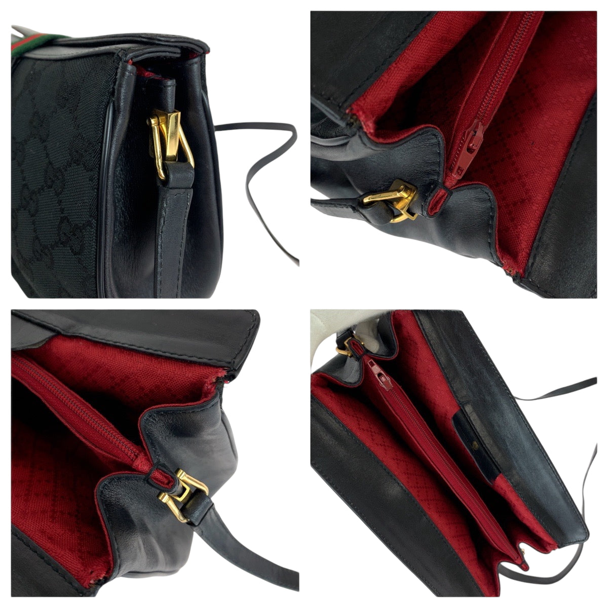 GUCCI Shoulder Bag 10 02 024 GG canvas, leather Black GoldMetal Shoulder Bag pochette Old Gucci Shelly Line Women Used