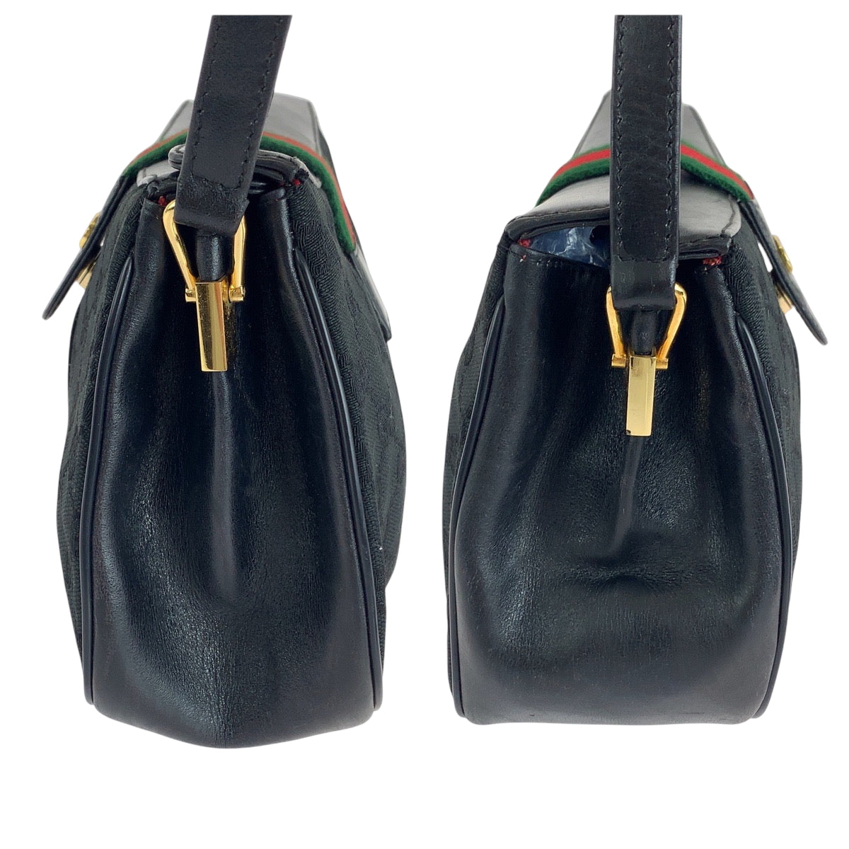GUCCI Shoulder Bag 10 02 024 GG canvas, leather Black GoldMetal Shoulder Bag pochette Old Gucci Shelly Line Women Used