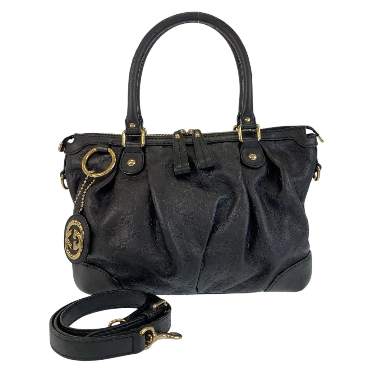 GUCCI Handbag 247902 leather Black GoldMetal Handbag Shoulder Bag 2way Guccisima Sukey Women Used