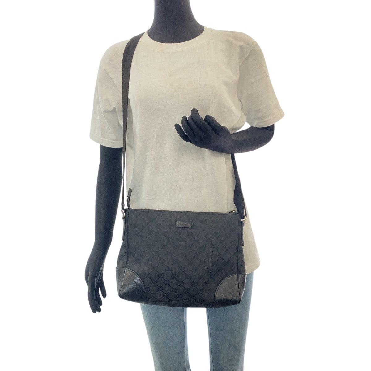 GUCCI Shoulder Bag 114273 GG canvas, leather Black black Shoulder Bag Messenger bag Women Used