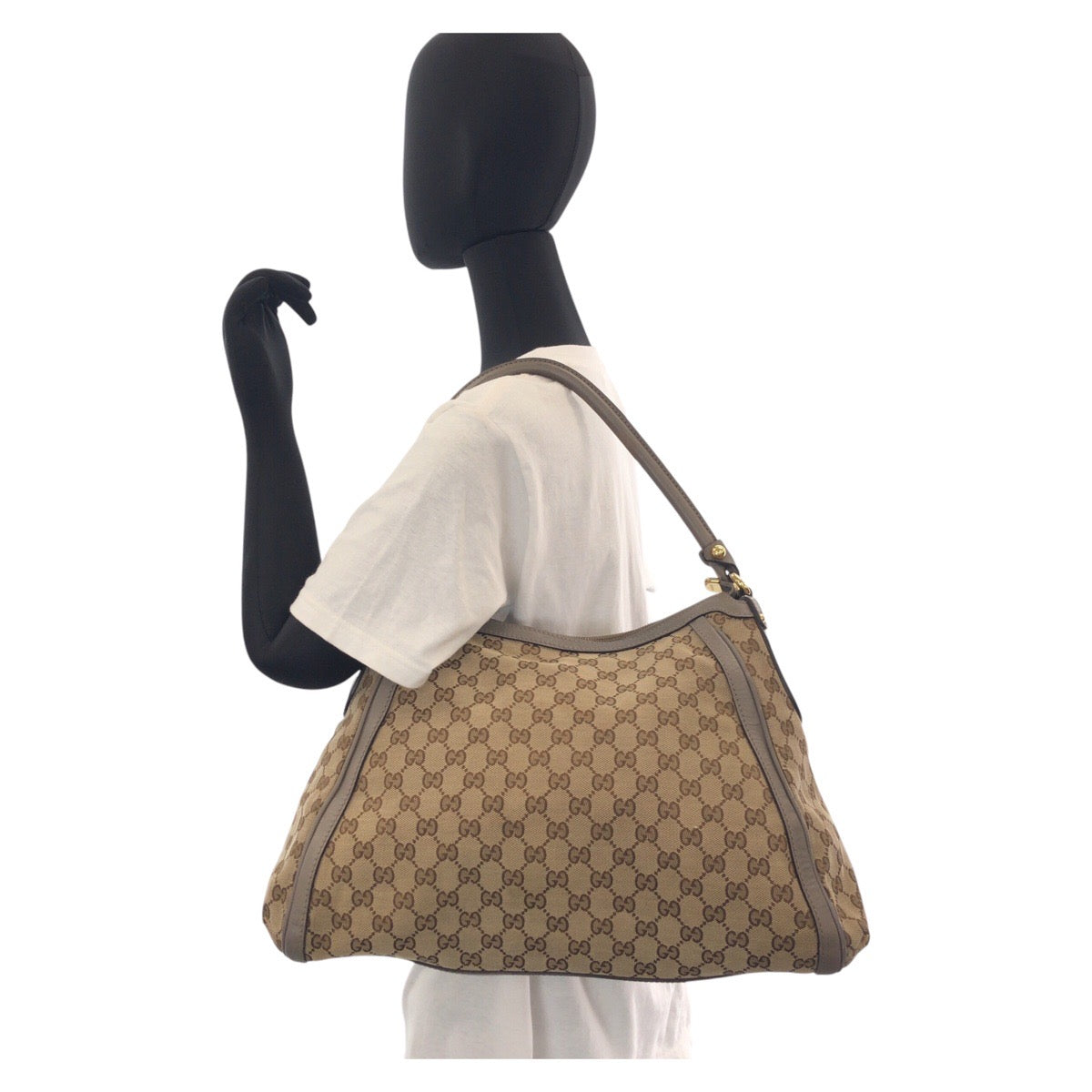 GUCCI Shoulder Bag 282297 GG canvas, leather Beige Gray Gold Metal scarlet Women Used