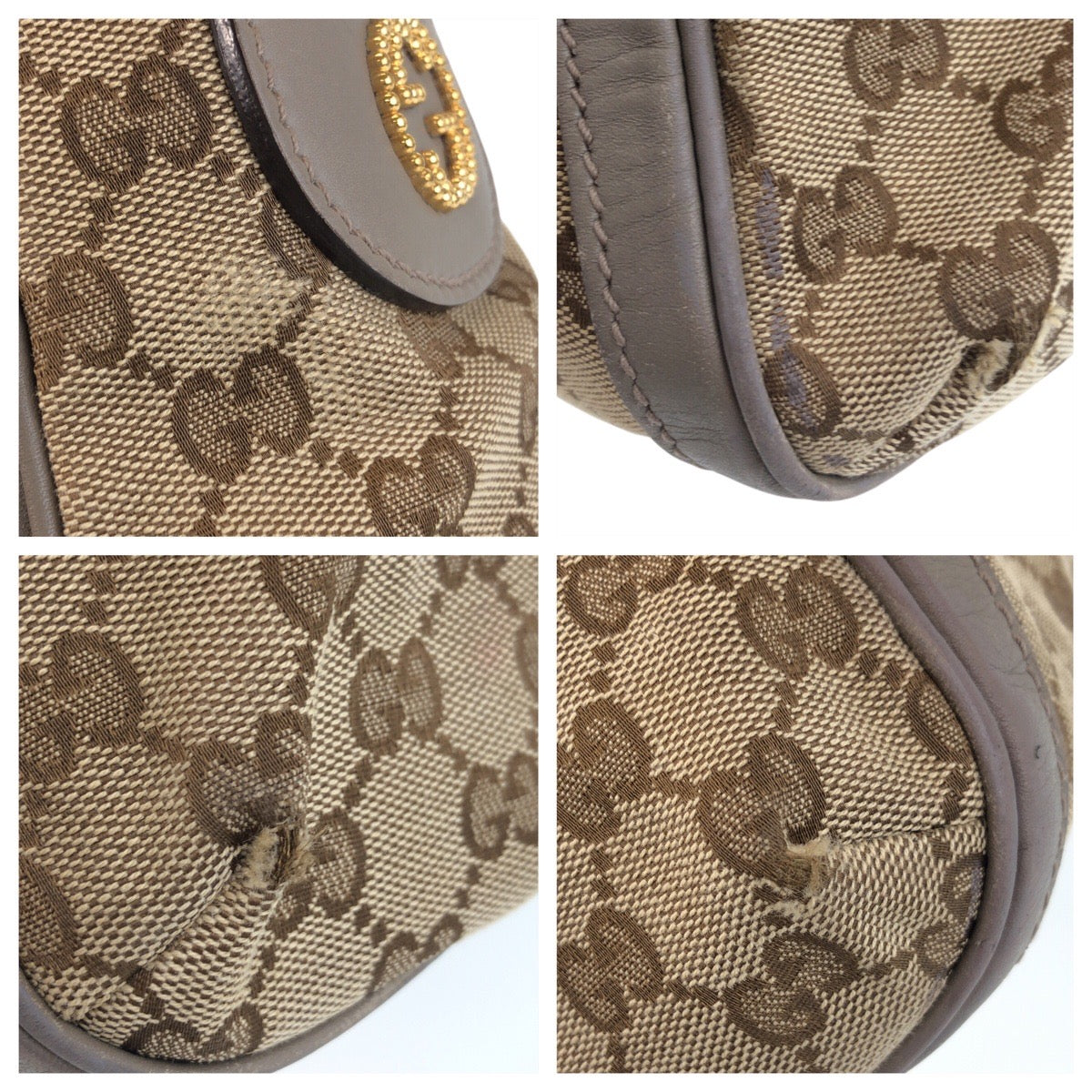 GUCCI Shoulder Bag 282297 GG canvas, leather Beige Gray Gold Metal scarlet Women Used
