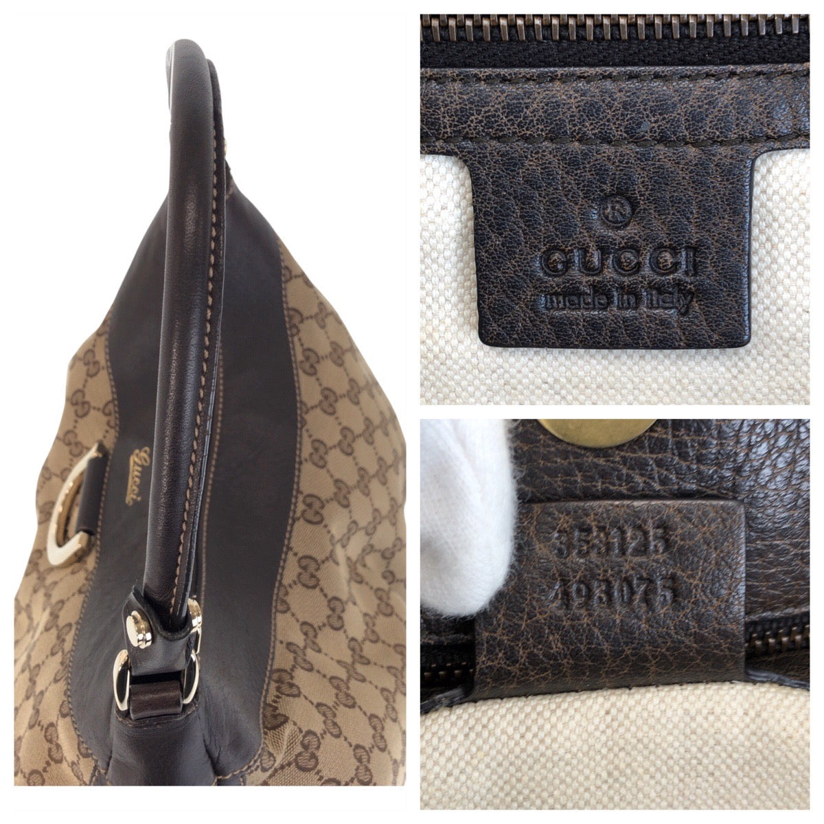 GUCCI Tote Bag 353125 GG canvas, leather Beige Brown Gold Metal Tote Bag Shoulder Bag Bamboo Women Used