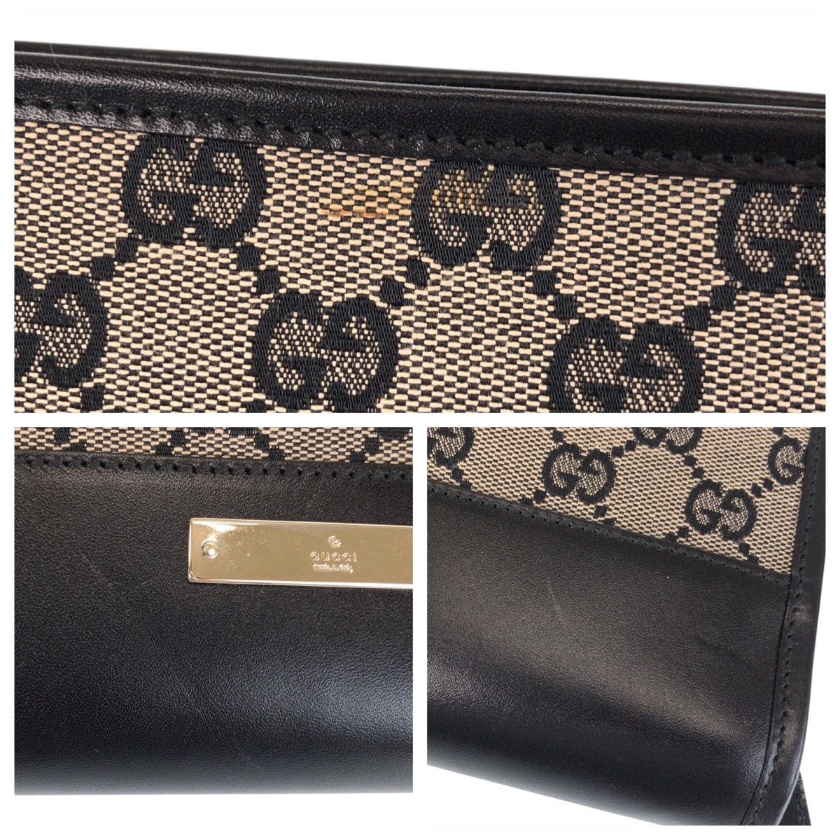 GUCCI Business bag 019 0434 GG canvas, leather beige black black Business bag paper case Women Used