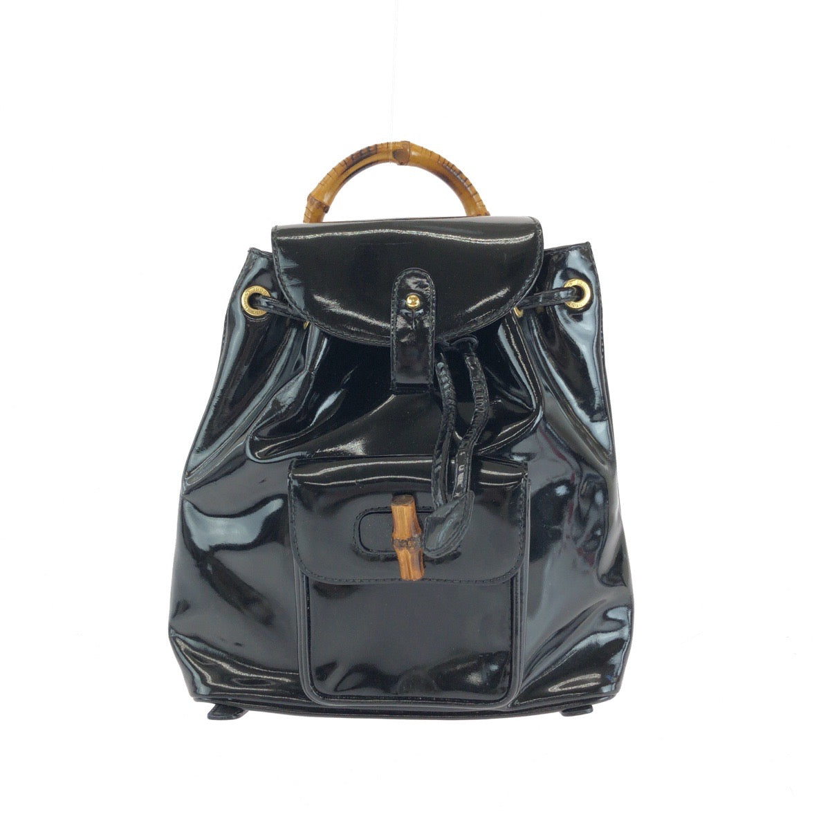 GUCCI Backpack 003 2850 0030 Patent leather Black GoldMetal Backpack Backpack Bamboo Women Used