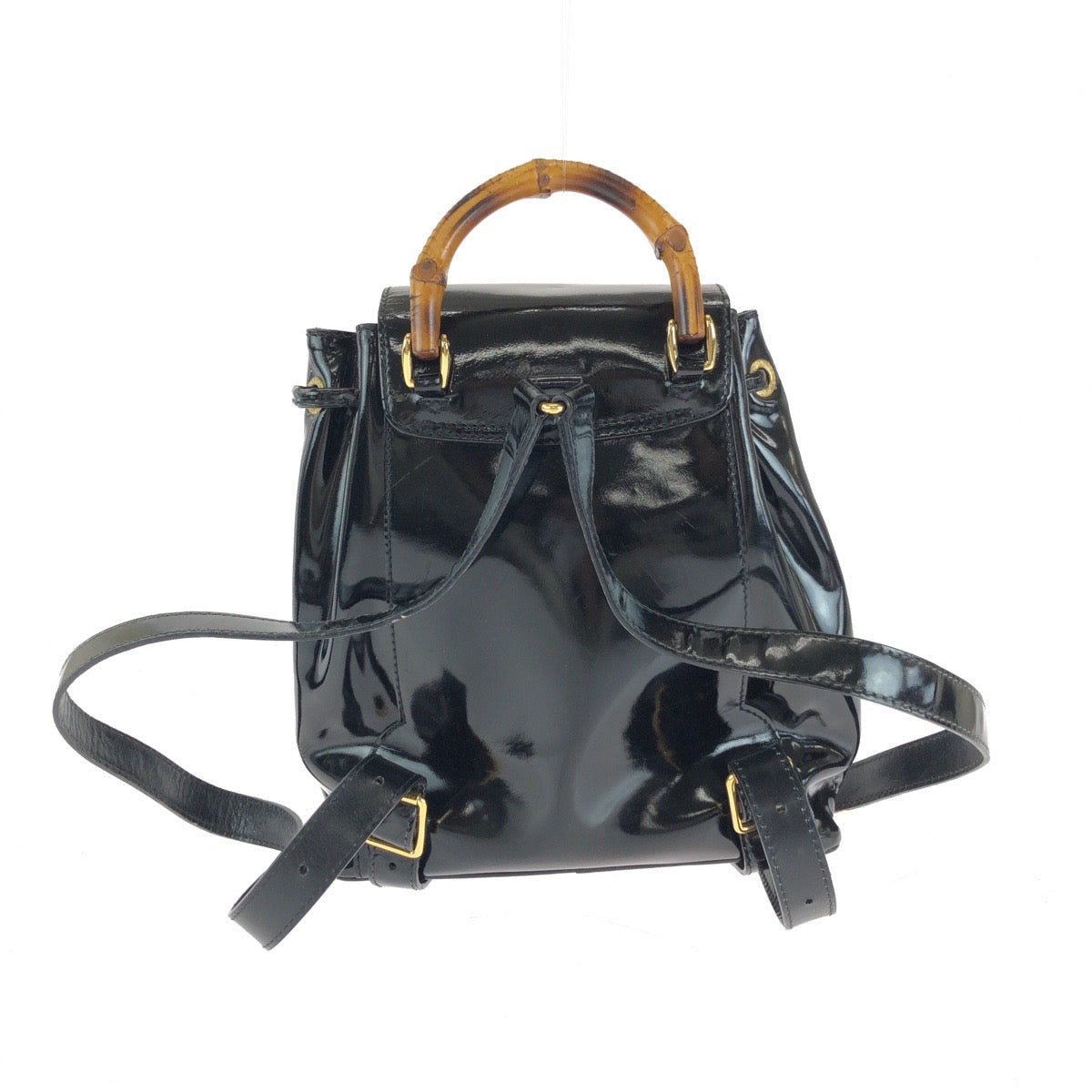 GUCCI Backpack 003 2850 0030 Patent leather Black GoldMetal Backpack Backpack Bamboo Women Used