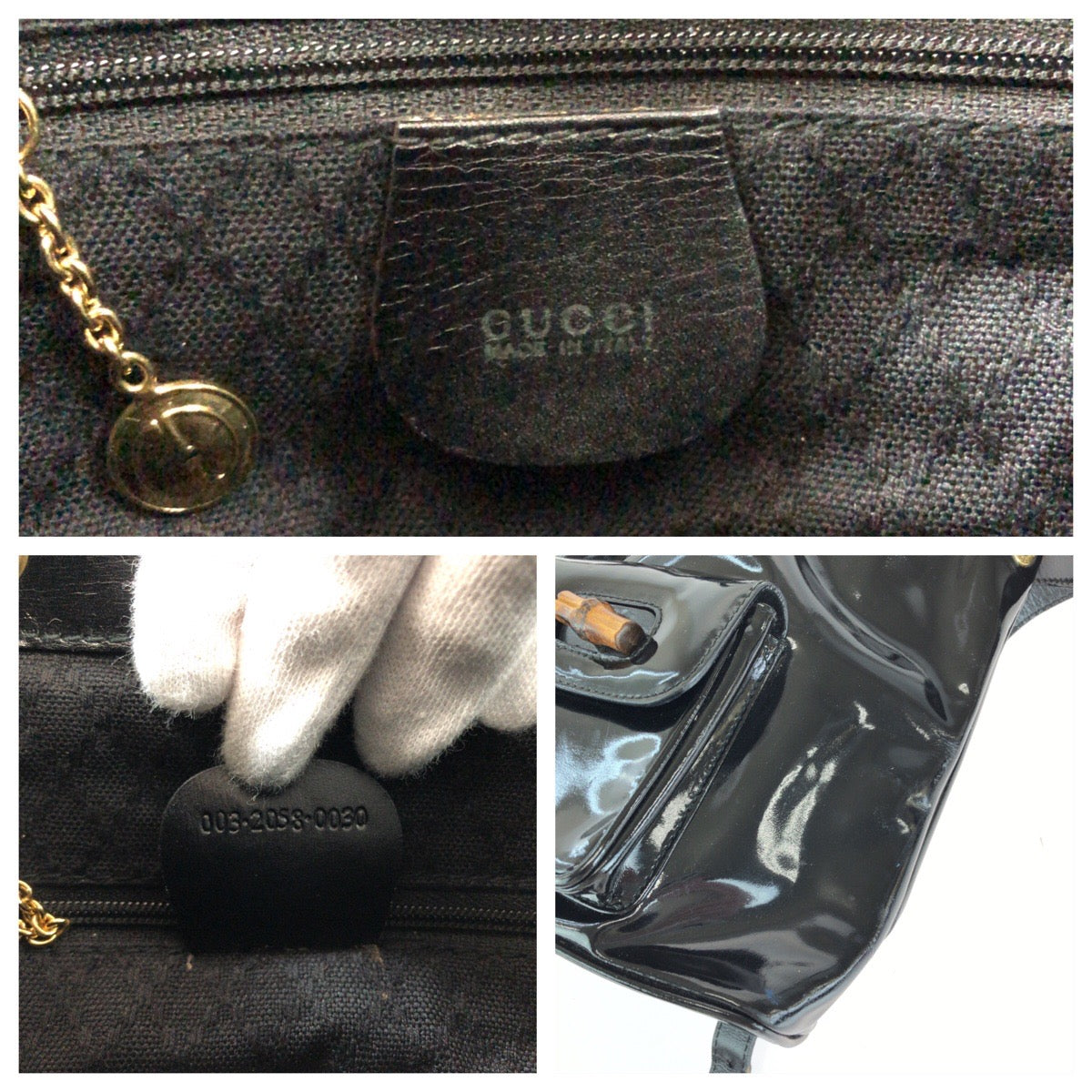 GUCCI Backpack 003 2850 0030 Patent leather Black GoldMetal Backpack Backpack Bamboo Women Used