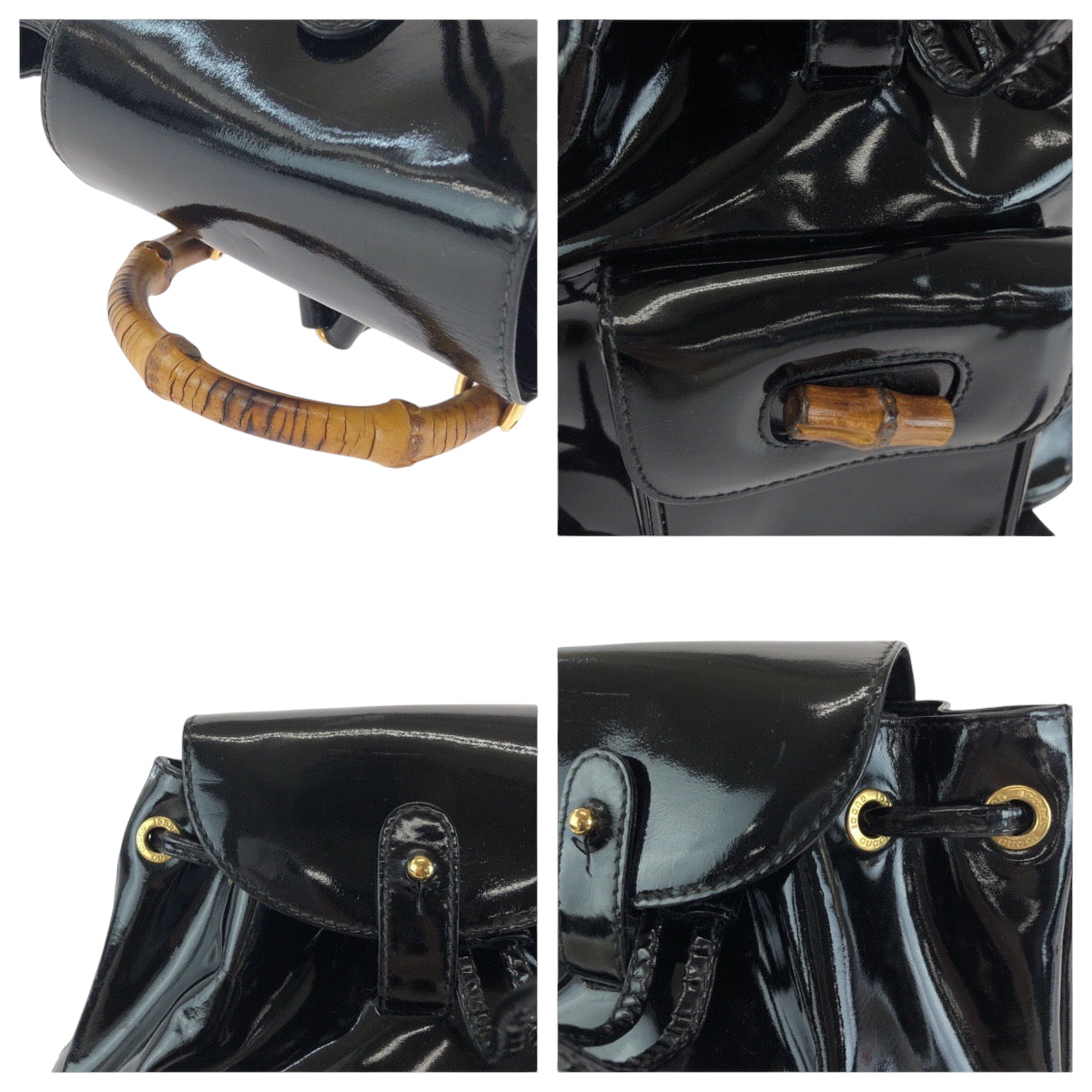 GUCCI Backpack 003 2850 0030 Patent leather Black GoldMetal Backpack Backpack Bamboo Women Used