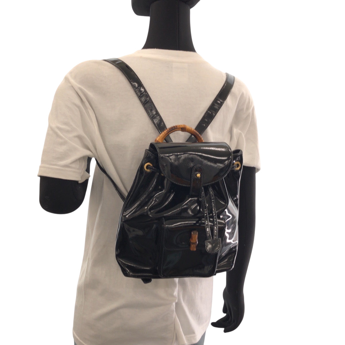 GUCCI Backpack 003 2850 0030 Patent leather Black GoldMetal Backpack Backpack Bamboo Women Used