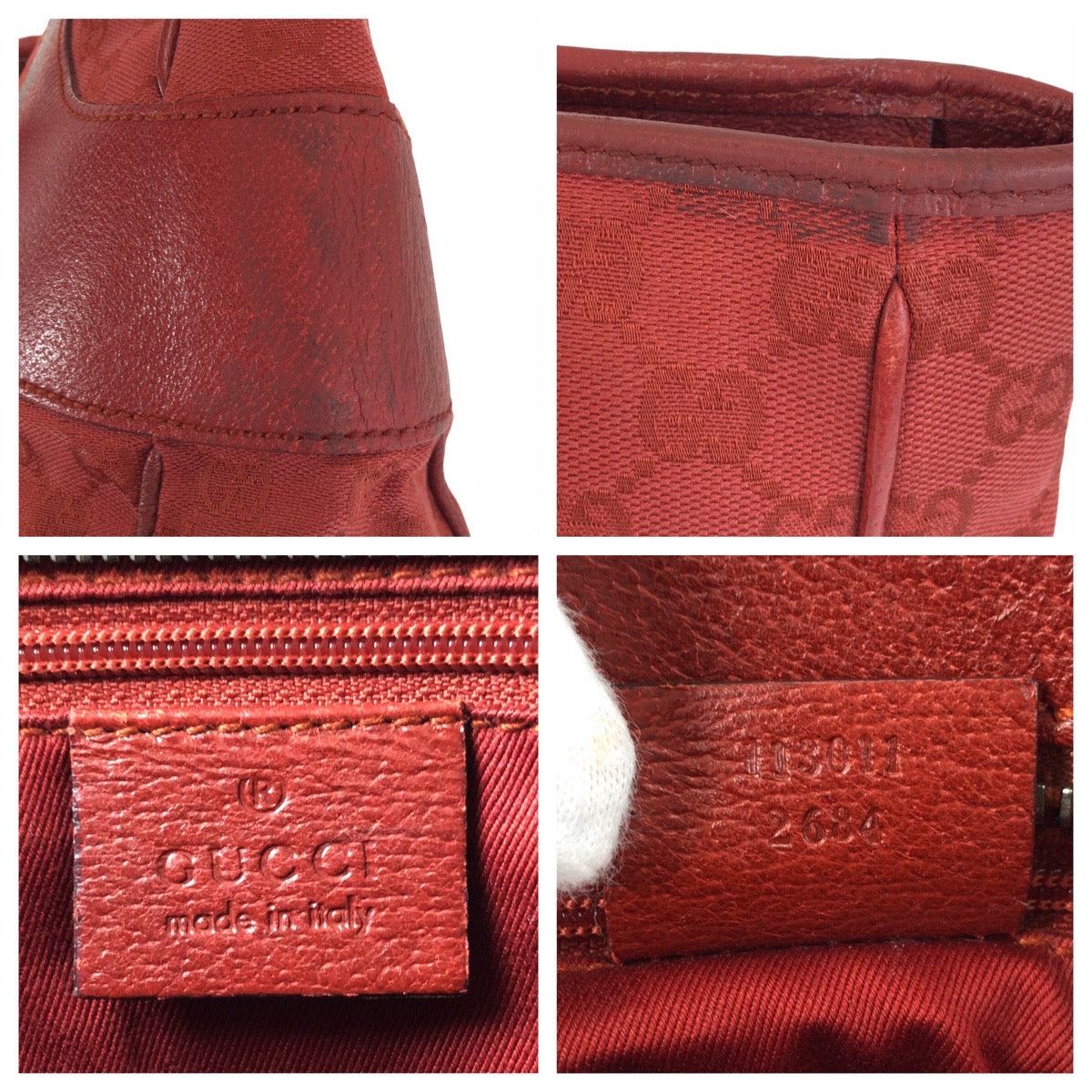 GUCCI Tote Bag 113011 GG canvas, leather Red Tote Bag Shoulder Bag Women Used