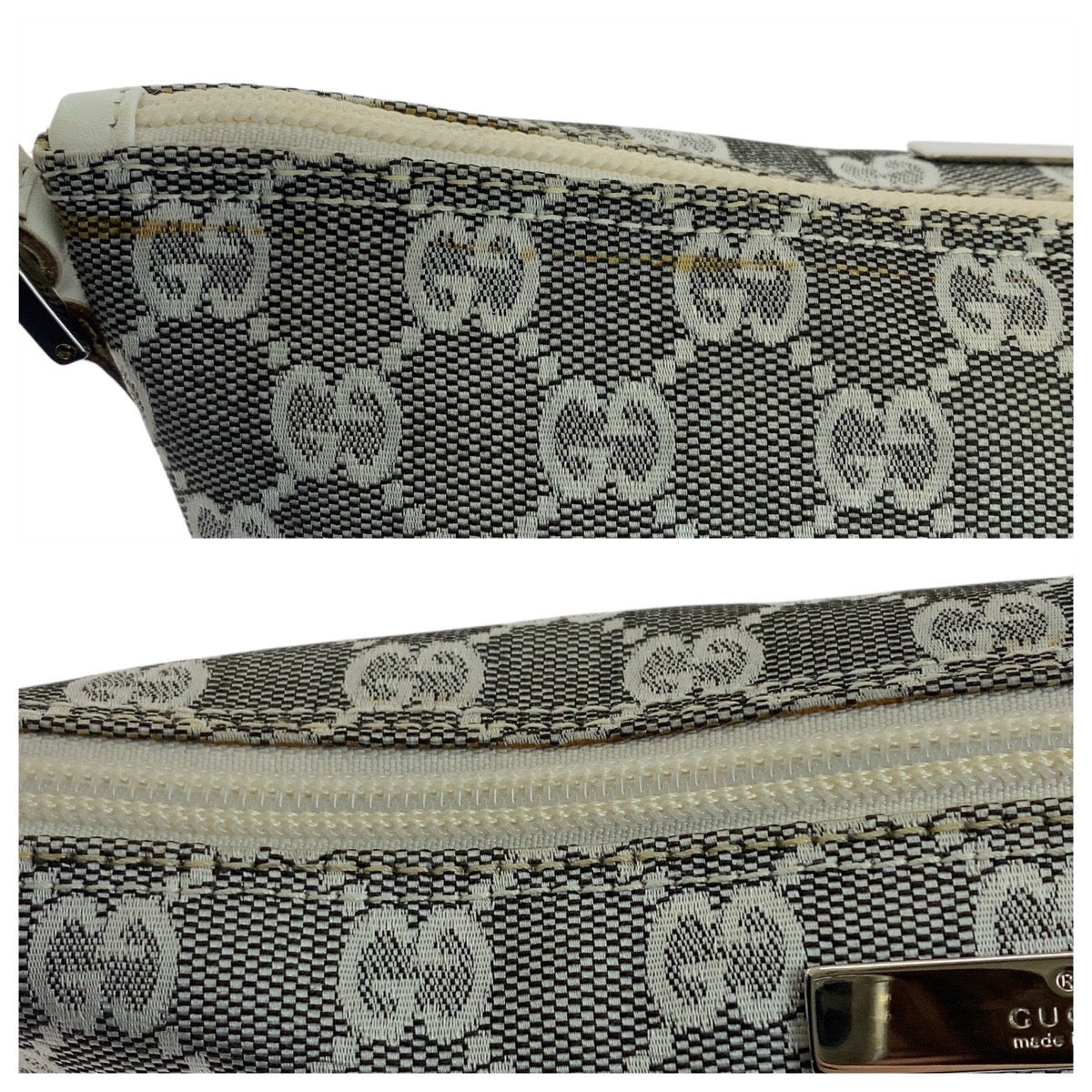 GUCCI Handbag 0391103 GG canvas, leather Grey White SilverMetal Handbag accessory pouch Women Used