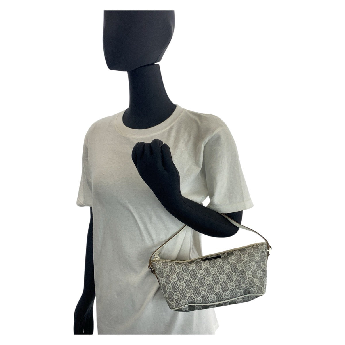 GUCCI Handbag 0391103 GG canvas, leather Grey White SilverMetal Handbag accessory pouch Women Used