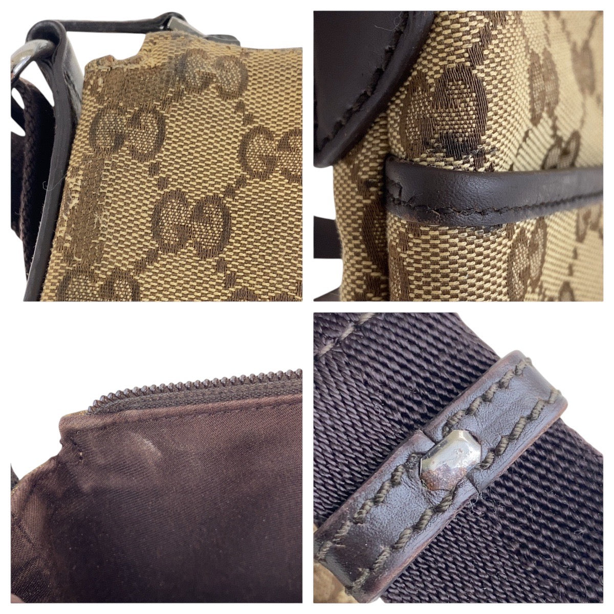 GUCCI Shoulder Bag 147671 GG canvas, leather Beige Brown SilverMetal Shoulder Bag pochette Women Used