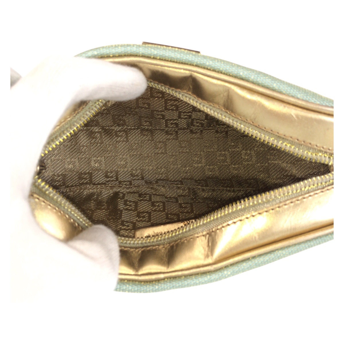 GUCCI Handbag 0391133 Canvas, Leather Mint Green Gold Handbag accessory pouch Women Used