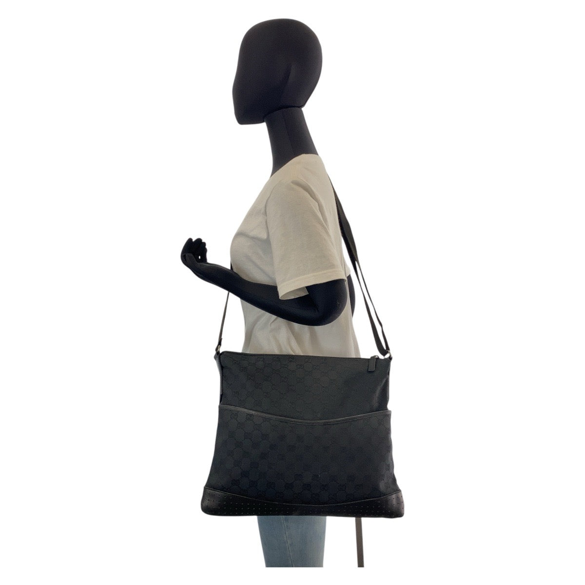 GUCCI Shoulder Bag 145355 GG canvas, leather Black black Shoulder Bag Messenger bag Women Used