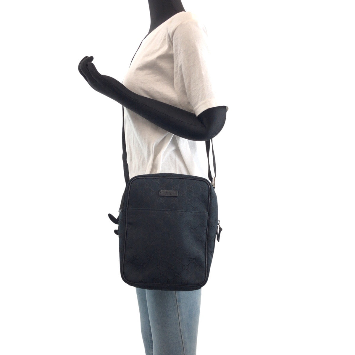 GUCCI Shoulder Bag 122759 GG canvas Black SilverMetal Crossbody Shoulder Bag Unisex Women Used