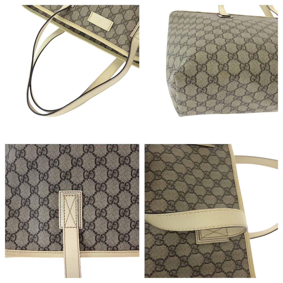 GUCCI Tote Bag 211137 PVC Beige Ivory SilverMetal Tote Bag Shoulder Bag GG plus Women Used