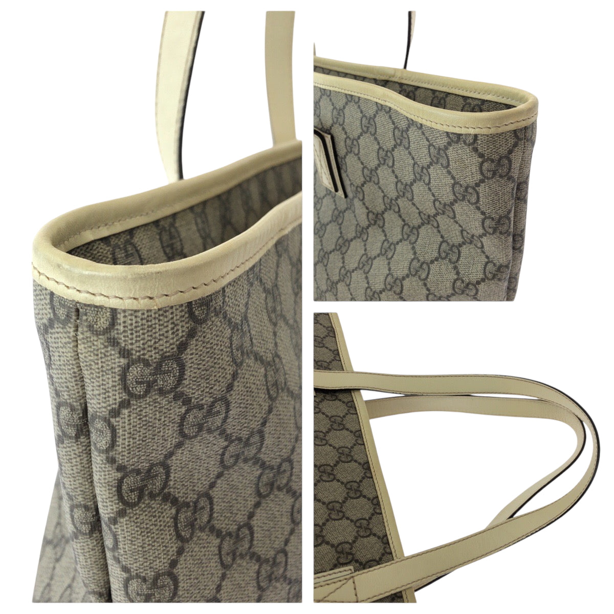 GUCCI Tote Bag 211137 PVC Beige Ivory SilverMetal Tote Bag Shoulder Bag GG plus Women Used