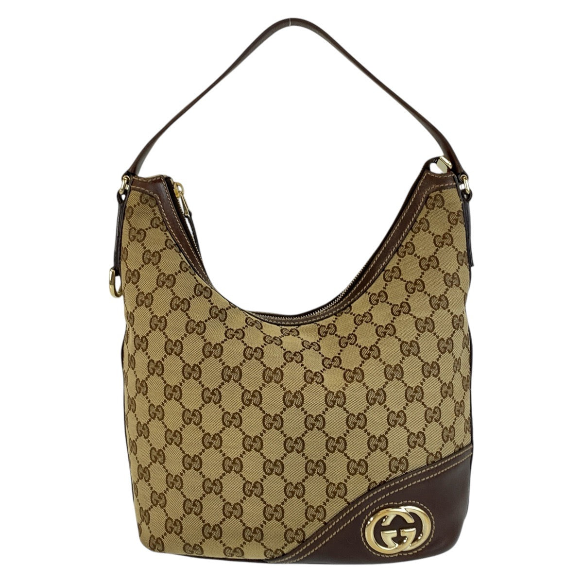 GUCCI Shoulder Bag 182491 GG canvas, leather Beige Brown Gold Metal Interlocking Women Used