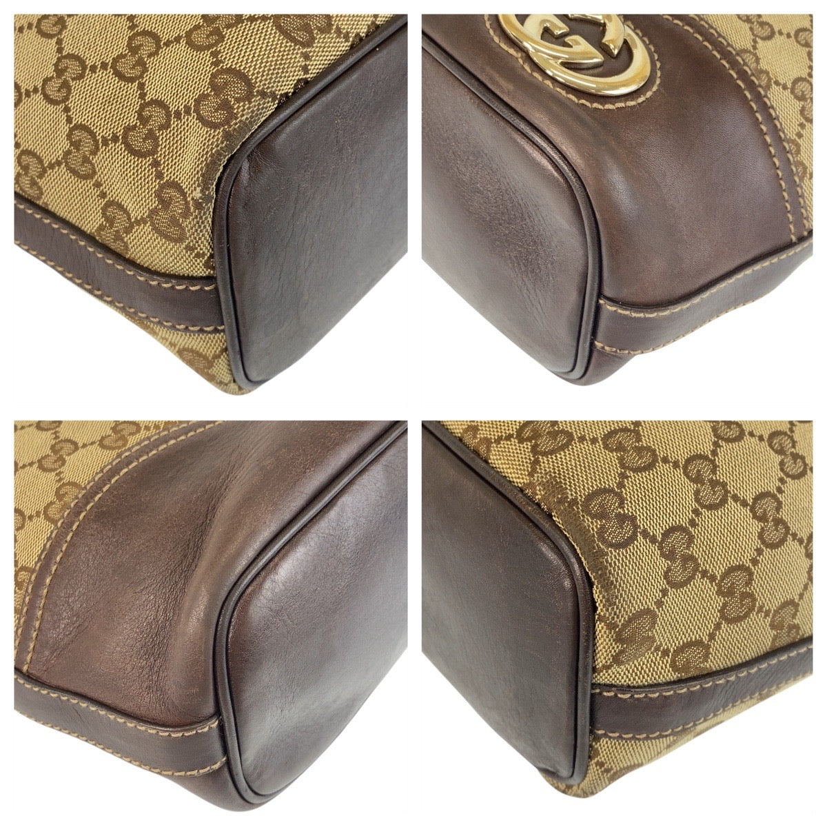 GUCCI Shoulder Bag 182491 GG canvas, leather Beige Brown Gold Metal Interlocking Women Used
